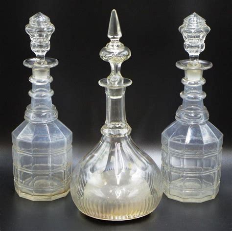 Victorian Cut Glass Decanters Trio Musical Included British Victorian Glass