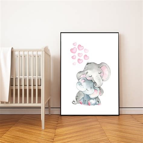 Nursery decor elephant, nursery wall art elephant, nursery decor girl, girl nursery wall art ...