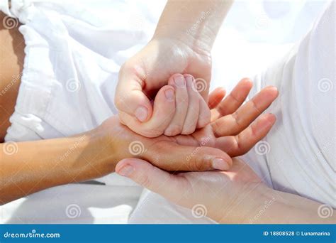 Digital Pressure Hands Reflexology Massage Therapy Stock Photo Image