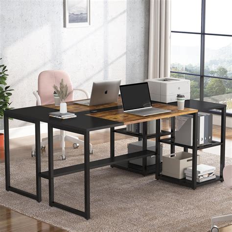 Tribesigns Two Person Desk 70 87 Double Computer Desk With Shelves