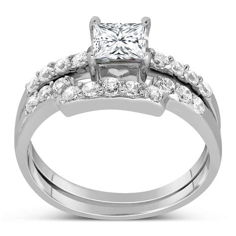 1 Carat Princess Cut Diamond Wedding Ring Set In White Gold Jeenjewels