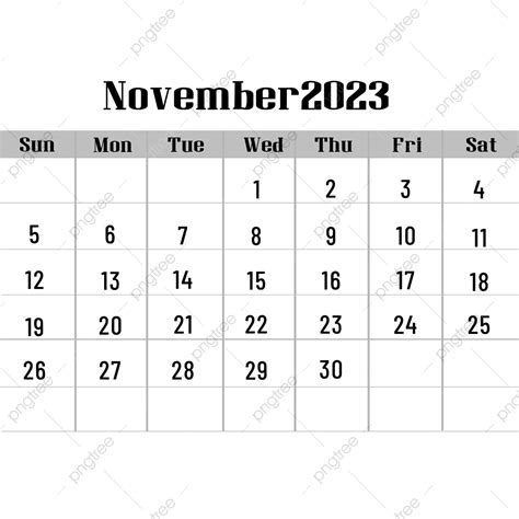 November 2023 Calendar White Transparent 2023 November Calendar Black