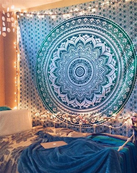 College Apartment Bedroom With Cyan Mandala Tapestry Homemydesign
