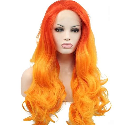 Sylvia Natural Wave Wig Ombre Orange Synthetic Lace Front Wigs Long