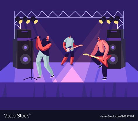 Rock Band Performing Musical Concert On Stage Vector Image
