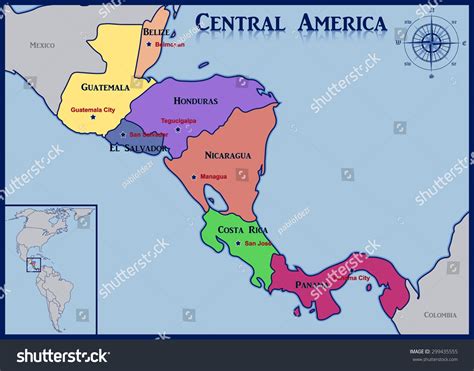 Location And Map Of The Countries Of Central America Stock Vector
