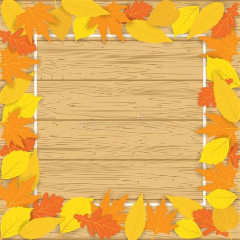 Frame On Wood Texture Background Of Autumn Yellow Leaves Stock Vector