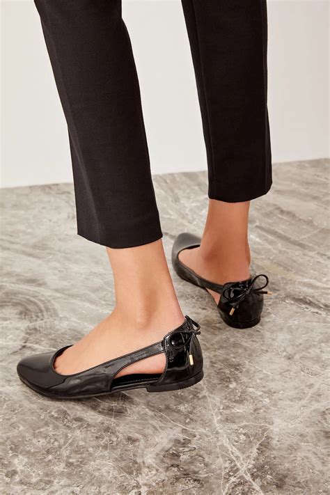 trendyol black patent leather women babette takss19kw0003 flats aliexpress