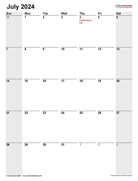 July 2024 Calendar Templates For Word Excel And Pdf