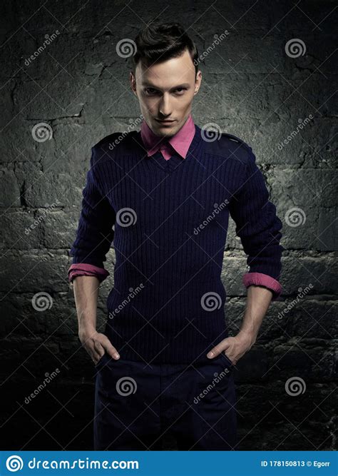 Portrait Of A Handsome Stylish Man Posing In Photostudio Stock Image