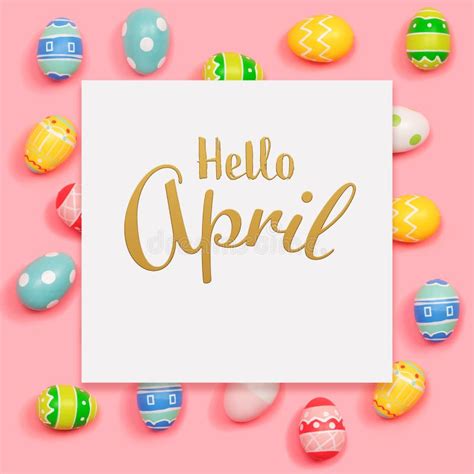 Hello April Message With Easter Eggs Stock Photo Image Of Square