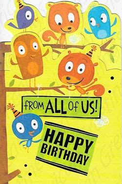 Vintage birthday card with orange cupcake on napkin. Pkt #026-General Birthday-From All of Us