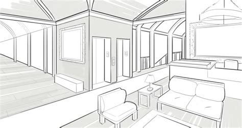 Living Room One Point Perspective Drawing ~ Perspective Room Interior