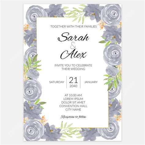 Watercolor Purple Floral Wedding Invitation Card Template Template