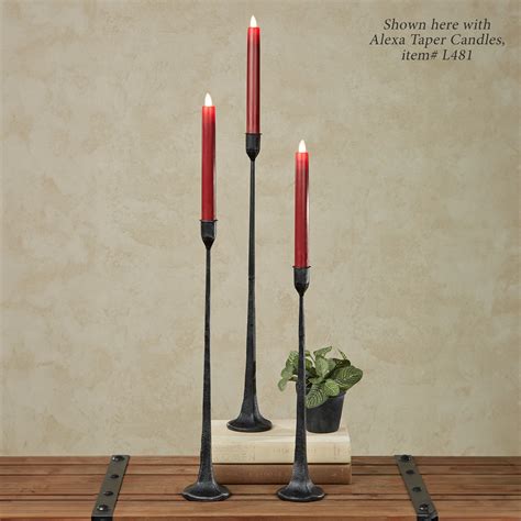 Laine Black Cast Iron Tall Taper Candleholder Set