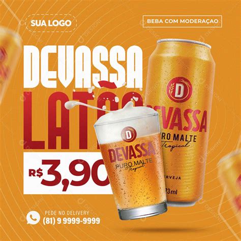 Post Feed Distribuidora Bebida Devassa Latão Social Media PSD Editável download Designi