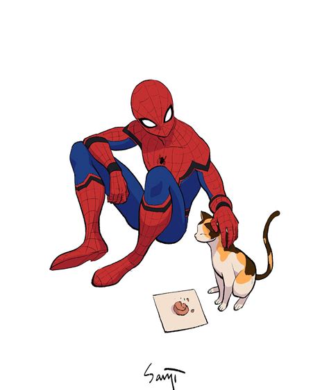 Spidey And The Kitty By Sanjiseo Hombre Araña Comic Superhéroes
