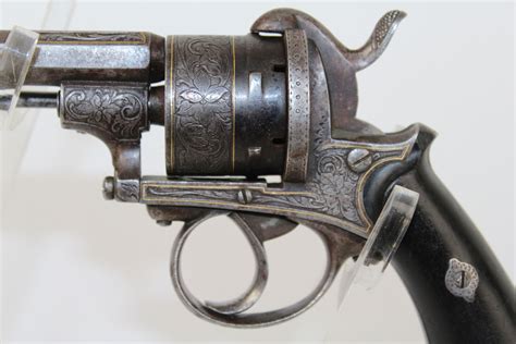 Engraved Belgian Lefaucheux Pinfire Revolver Antique Firearms 002