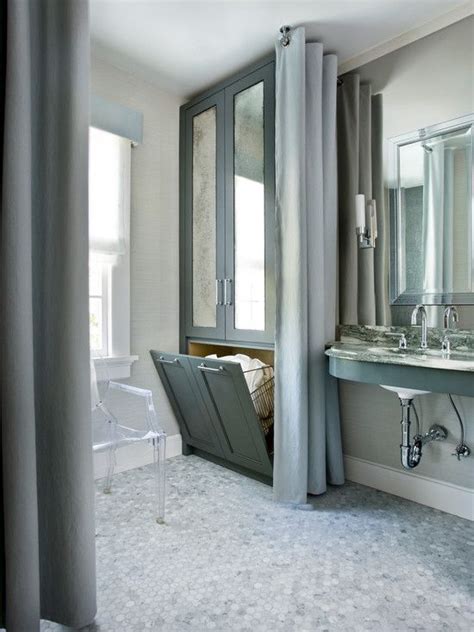 Custom vanities, tub surrounds and linen cabinets are only the beginning. SallyL: Mark Williams Design - Glam bathroom with gray ...