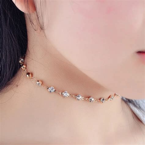 2017 New Gold Color Choker Rhinestones Crystal Chokers Necklace Charm