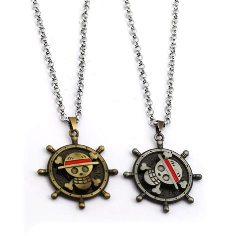 Jewelry Statement Necklace One Piece Luffy Skull Rudder Rotatable