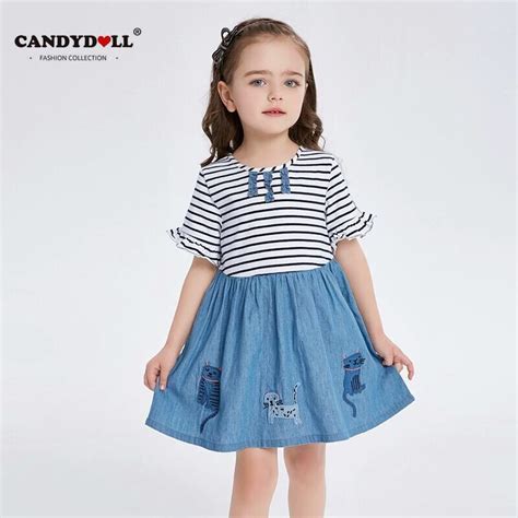 Candydoll Girls Striped Summer Dresses 2018 New Childrens Short Sleeve