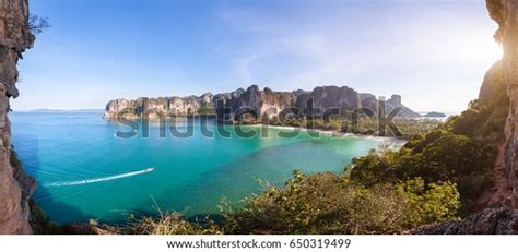 Panoramic Aerial View Railay Beach Landscape Stock Photo 650319499