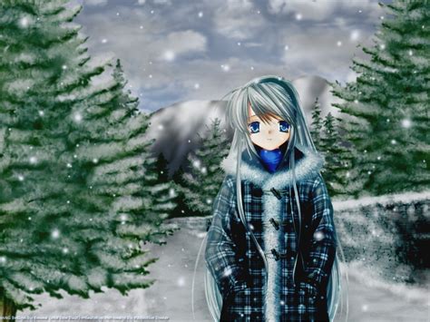 Wallpaper Anime Girls Snow Winter Dress Blue