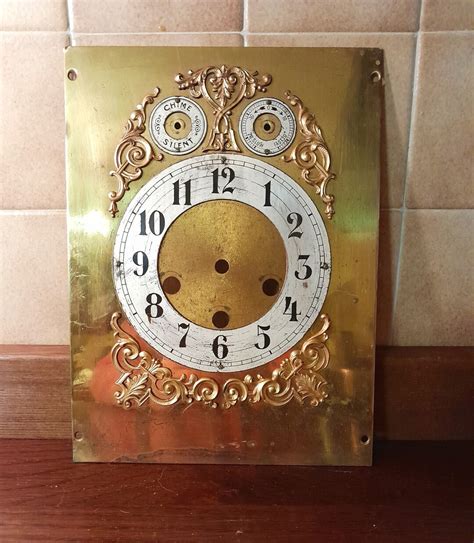 Ornate Brass Clock Face And Mount Plate With 3 Dials For Time Chime