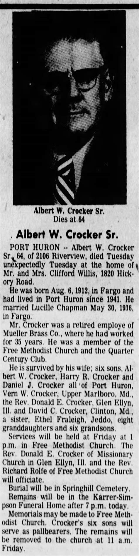 Obituary For Albert W Crocker Aged 64