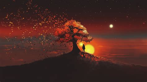 🔥 Download Sunset Trees Scenery Illustration Digital Art Landscape 4k