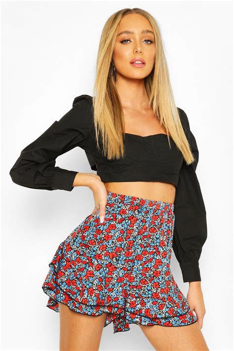 Floral Ruffle Shorts Boohoo Uk In 2020 Ruffle Shorts Floral Ruffle