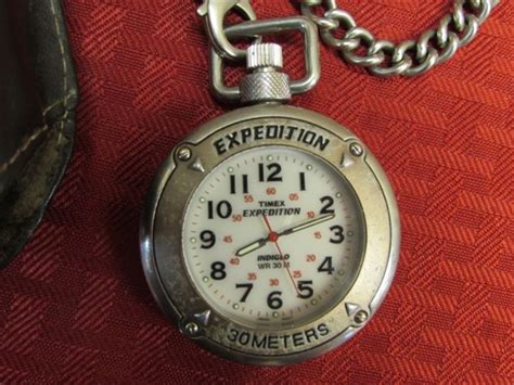 Lot Detail Timex Expedition Indiglo Pocket Watch With Chain And Belt Case