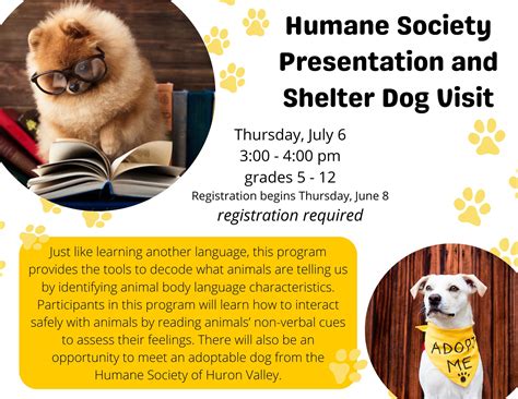 Jul 6 | Humane Society Presentation and Shelter Dog Visit | Dexter, MI