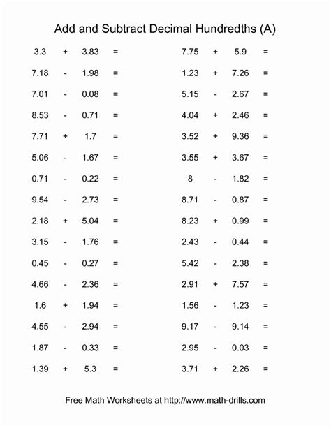 50 Adding Decimals Worksheet Pdf