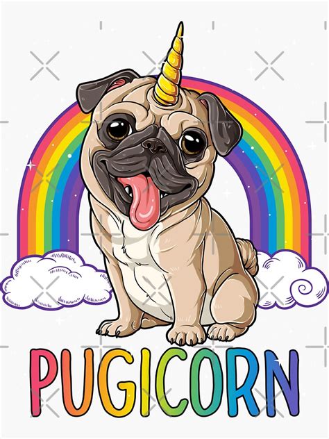 Pugicorn Pug Unicorn T Shirt Kids Women Space Galaxy Rainbow Sticker