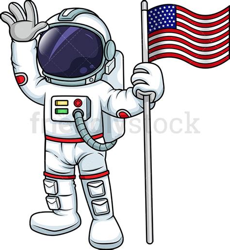 Male Astronaut Holding Us Flag Cartoon Vector Clipart Friendlystock