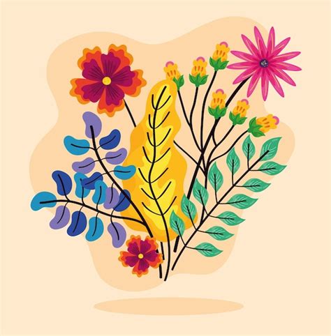 Premium Vector Bouquet Of Flowers And Leaves