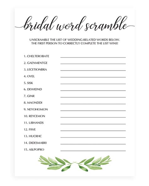 Bridal Shower Word Scramble Free Printable