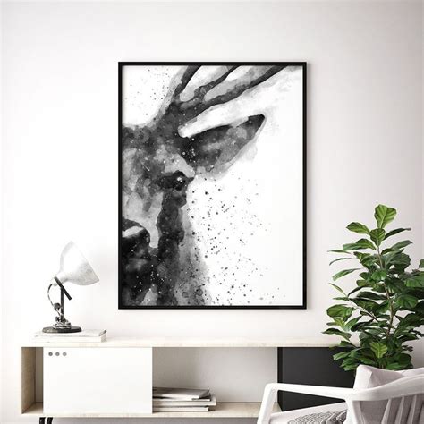 Black And White Abstract Deer Painting Poster Deer Painting Black