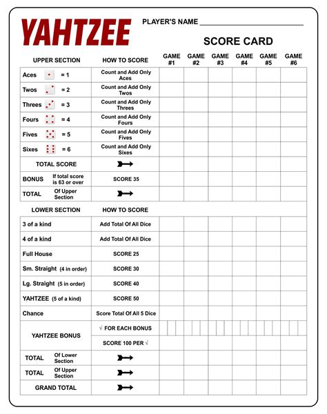 Yahtzee Score Sheets Printable