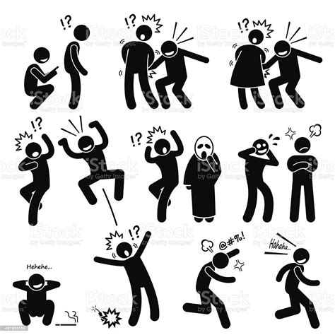 Funny People Prank Playful Actions Stick Figure Pictogram Icons Stock