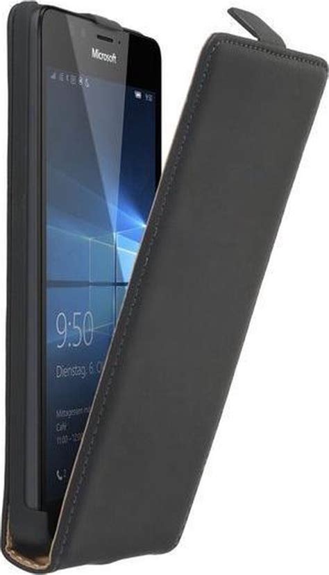 Microsoft Lumia 950 Leder Flip Case Hoesje Zwart