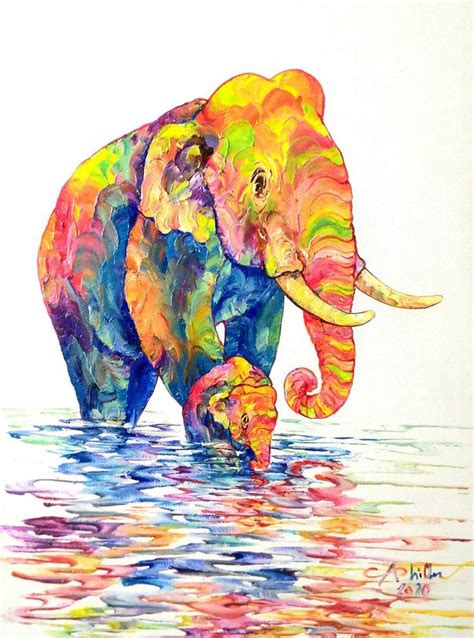 Colorful Elephant Painting Oil Color Painting On Canvas Size Etsy In