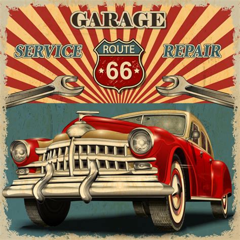 Car Posters Vintage Style Vector Material 04 Welovesolo