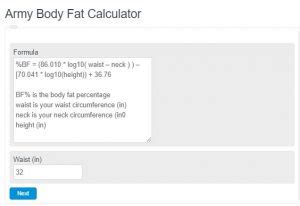 Army Body Fat Calculator Men Calculator Academy
