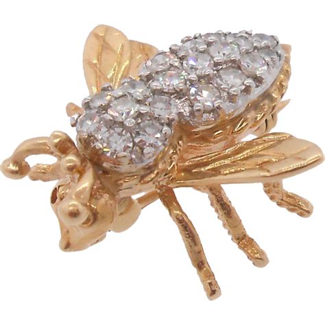 Vintage Diamond Bee Pin 14k Yellow Gold Honey Bee Jewelry Vintage