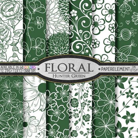 Hunter Green Floral Paper Pack For Scrapbooking Digital Etsy Floral