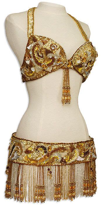gold sequin and fringe egyptian bra and belt belly dance costume at belly dancer