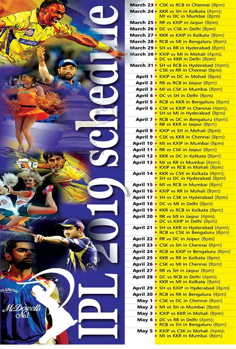 Ipl 2019 Download Full Schedule Of 12th Edition Of Indian Premier League